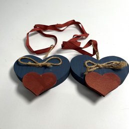 Two Wooden Hearts Wall Hanging Decor