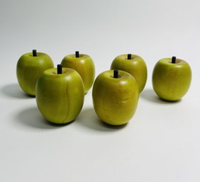 Six Wooden Decorative Green Apples