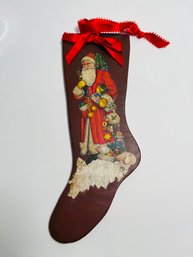 Wooden Stocking With Santa Decoration