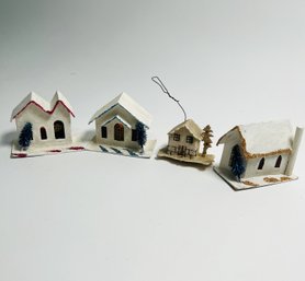 Collection Of Four Putz House Mica Paper Christmas Glitter House Decorations