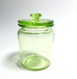 Green Depression Glass Lidded Canister Jar