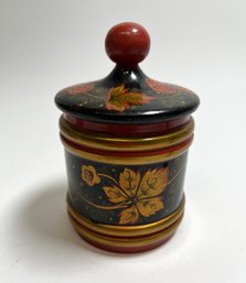 Vintage Russian Hand Painted Wooden Jar With Lid