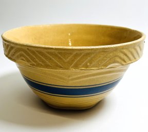 Yellow Ware Mixing Bowl With Blue Stripes