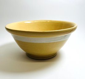 Large Yellow Ware Mixing Bowl With White Stripe