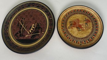 2 Vintage Greece Hand Made Clay Plates