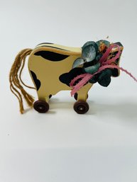 Wooden Cow Decoration On Wheels