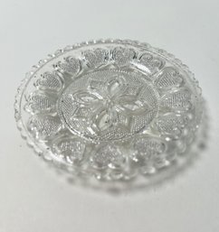 Small Clear Glass Plate With Heart Pattern, Trinket Dish