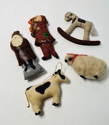 Handmade Rustic Ornaments, Including Christmas Santa, Cow, Rocking Horse