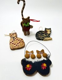 Collection Of Four Wooden Cat Ornaments