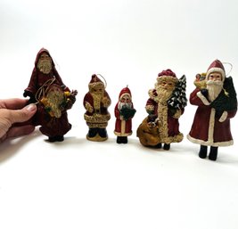 Collection Of Six Rustic Santa Figurines & Christmas Ornaments