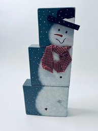 Wooden Snowman Decoration On Blocks