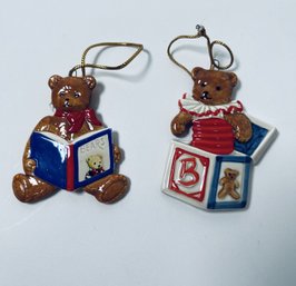 Pair Of Vintage Schmid Teddy Bear Christmas Ornaments