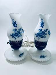 Pair Of Decorative Blue & White Lamps