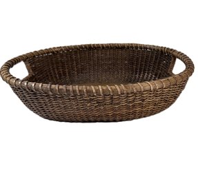 Stonewall Kitchen Woven Rattan Storage Basket With Handles & Wooden Base