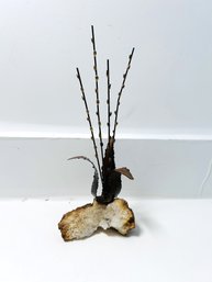 Brutalist Style Metal Plant Sculpture, Mounted On Geode Fragment