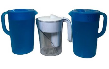 Trio Of Water & Beverage Pitchers, Including 2 One Gallon Rubbermaid, & A Brita Water Filter Pitcher