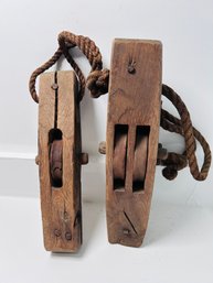 Pair Of Wooden Pulleys