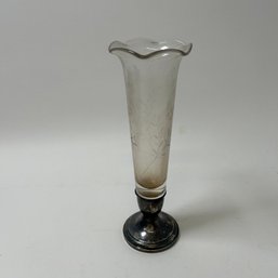 Sterling Weighted Candlestick With Etched Glass Candleholder