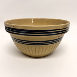 Fabulous Vintage Yellow Ware Mixing Bowl, Large With Blue Stripes