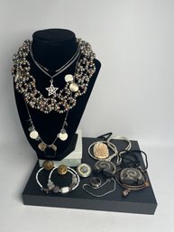 Wide Variety Of Neutral-colored Statement, Layering Pieces, Including Necklaces, Bracelets, Pins, Rings Lot #4