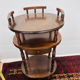 Spindle Leg Three Tiered Wooden Side Table