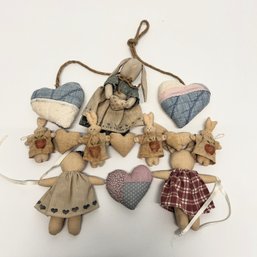 Country Fabric Figure Decorations, Including Hearts & Bunny Themes