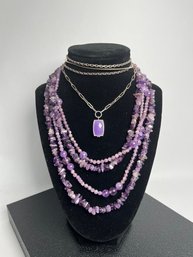 Stackable Necklace Set Including Genuine Semi-precious Amethyst With Statement And Layering Pieces Lot #6