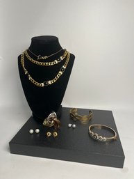Stackable Gold And Pearl Jewelry- Including Necklaces, Pins, And Earrings Lot #8