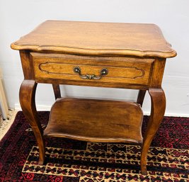 Two Tiered Wooden Side Table With Drawer