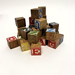 35 Vintage Wooden Bocks, Including Letters & Numbers