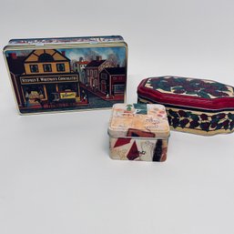 Assorted Collectible Tins: Whitman's Chocolates, Raspberry Tin, Fossile Watch