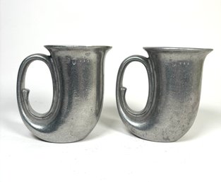 Pair Of Vintage RWP Horn Shaped Pewter Mugs