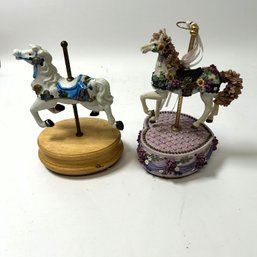 A Pair Of Porcelain Carousel Horses: One Music Box