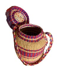 Large Woven Basket With Lid & Handle
