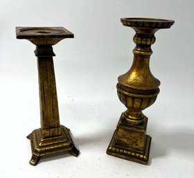 Pair Of Gold Tone Candlestick Holders