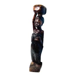 African Carved Wooden Sculpture Of Woman & Child, 27inches Tall