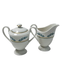 Lidded Sugar Bowl & Matching Creamer, Coronation Pattern By Hanover China