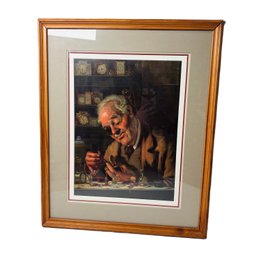 ' An Elderly Watchmaker At Work' Print By Pompeo Massini, Framed & Matted