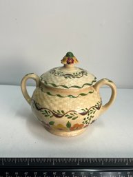 English Titian Ware Hand-painted Sugar Bowl With Label