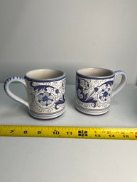 Lot Of 2 Blue/White Mugs