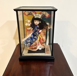 Japanese Doll Figurine In Glass Case