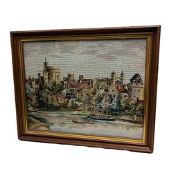 Cross Stitch City & River Scene, Framed