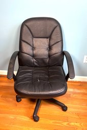Solid Black Office Chair With Arms, Adjustable Height, And Wheels