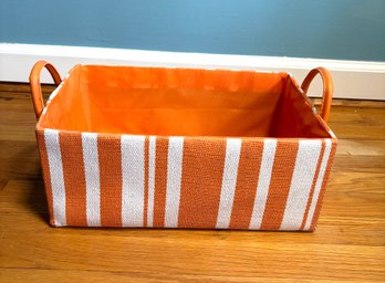 Great Structured Fabric Basket Orange And White Striped With Handles