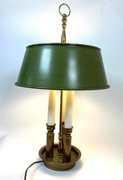 Stunning Vintage Brass French Bouillotte Style Lamp 3-Bulb Green Shade