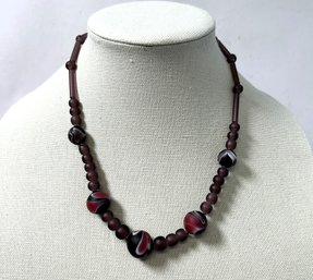 Frosted Glass Beaded Necklace With Sterling Clasp