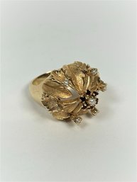 14k Yellow Gold Pearl & Ruby Flower Floral Design Cocktail Ring, Gorgeous!