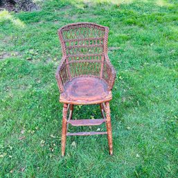 Late 1800s Child's Feeding Chair With Leather Seat