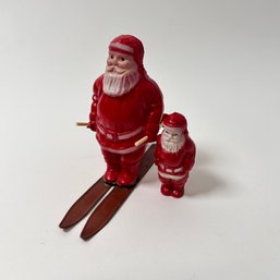 Pair Of Vintage Celluloid Santa Figurines