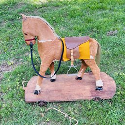 Large Vintage Ride On Horse On Wheels, Very Unique!